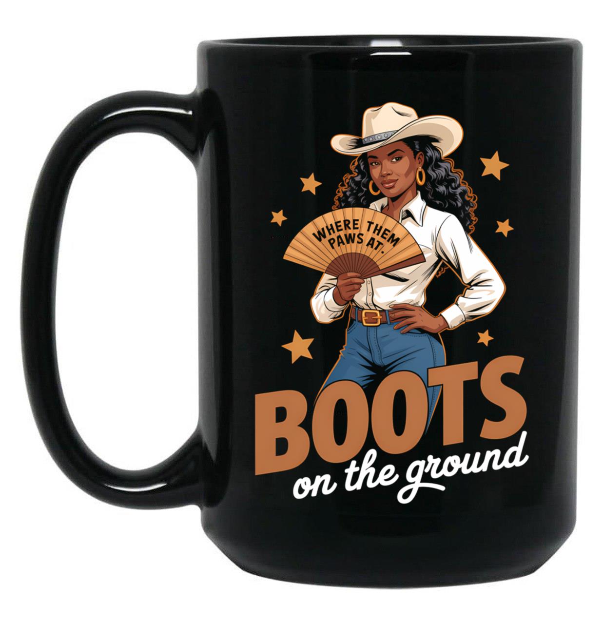 Boots On The Ground Juneteenth Cowgirl Where Them Fans At Black Coffee Mug