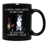 Border Collie And Wine Funny Dog Black Coffee Mug, Gift Coffee Mug - Black