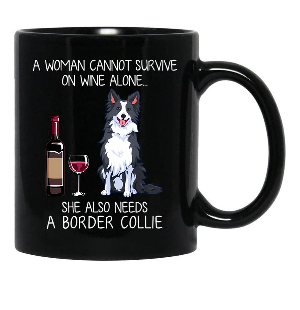 Border Collie And Wine Funny Dog Black Coffee Mug, Gift Coffee Mug - Black