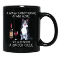 Border Collie And Wine Funny Dog Black Coffee Mug, Gift Coffee Mug - Black