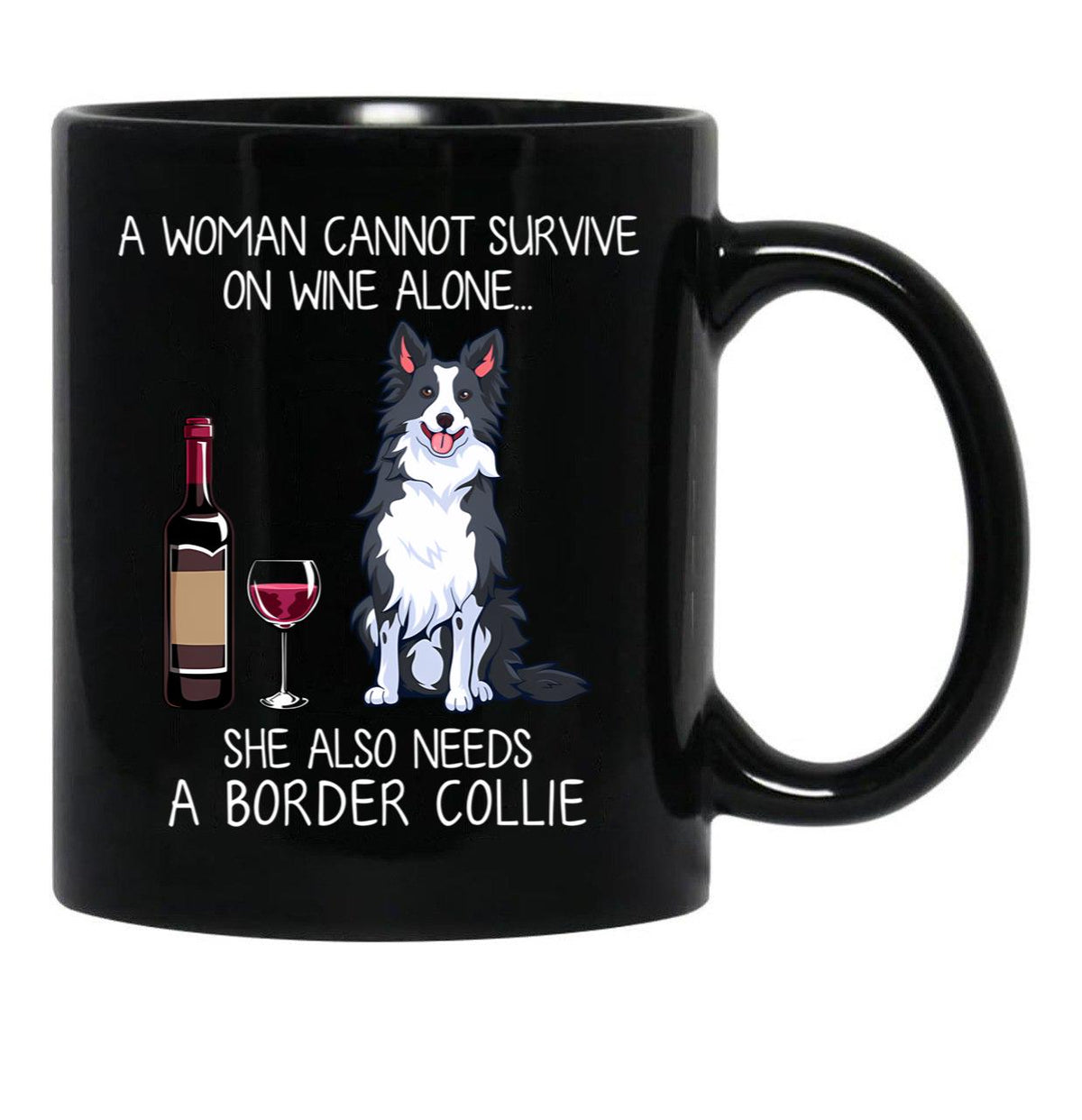 Border Collie And Wine Funny Dog Black Coffee Mug, Gift Coffee Mug - Black
