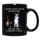 Border Collie And Wine Funny Dog Black Coffee Mug, Gift Coffee Mug - Black