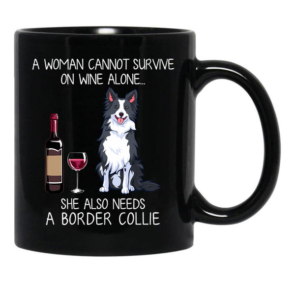 Border Collie And Wine Funny Dog Black Coffee Mug, Gift Coffee Mug - Black