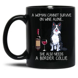 Border Collie And Wine Funny Dog Black Coffee Mug, Gift Coffee Mug - Black