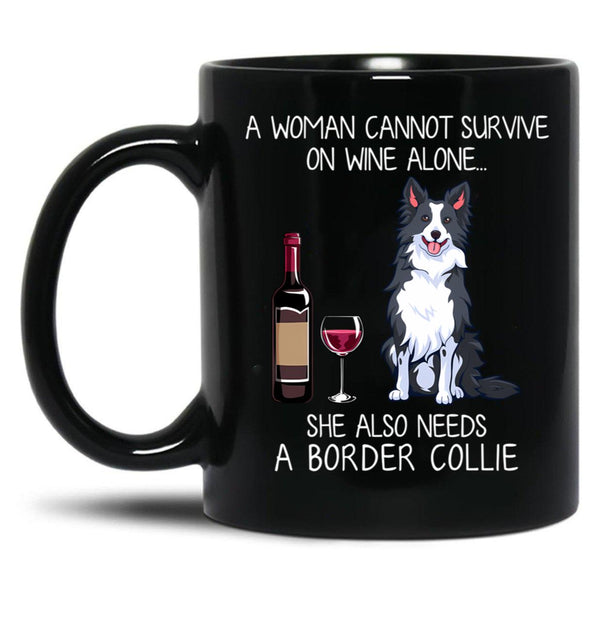 Border Collie And Wine Funny Dog Black Coffee Mug, Gift Coffee Mug - Black