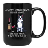 Border Collie And Wine Funny Dog Black Coffee Mug, Gift Coffee Mug