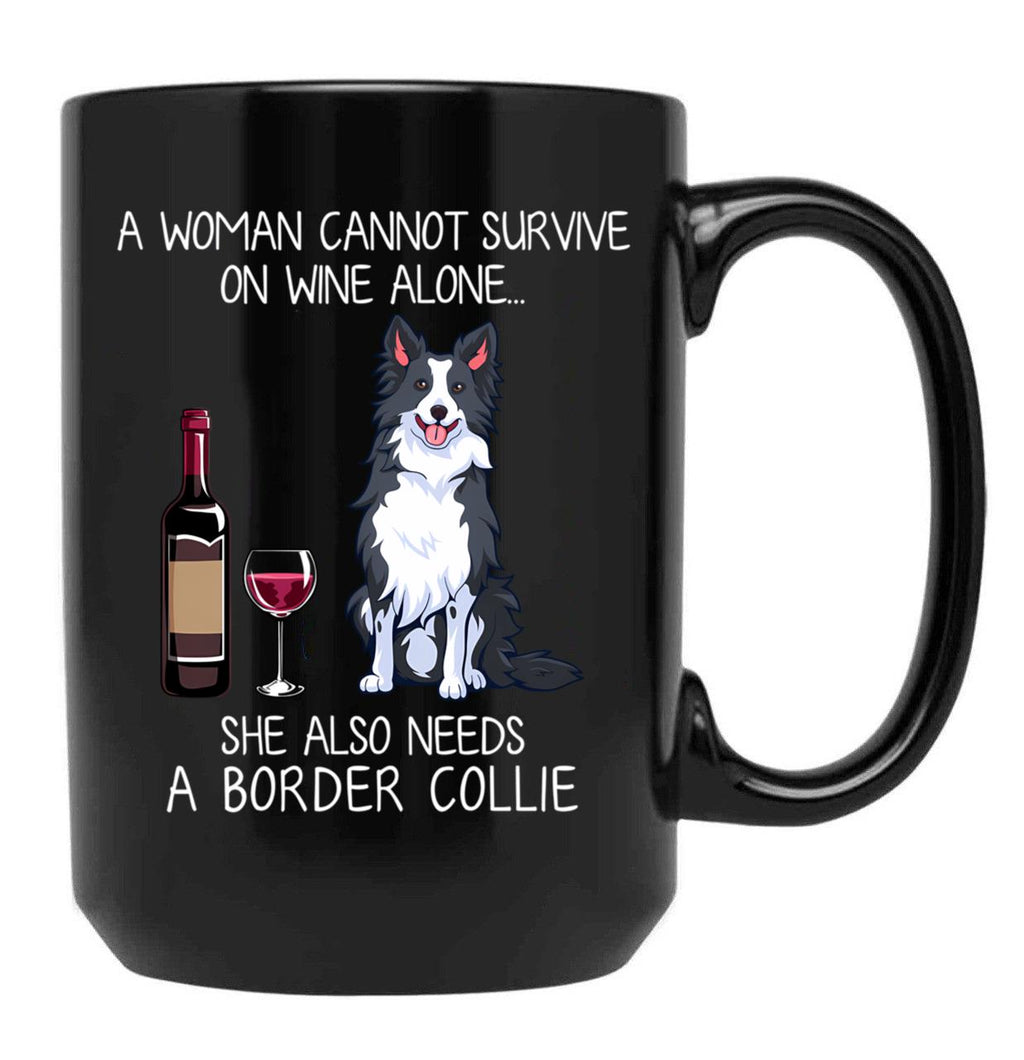 Border Collie And Wine Funny Dog Black Coffee Mug, Gift Coffee Mug