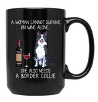 Border Collie And Wine Funny Dog Black Coffee Mug, Gift Coffee Mug