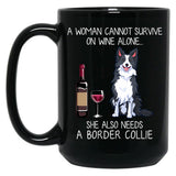 Border Collie And Wine Funny Dog Black Coffee Mug, Gift Coffee Mug