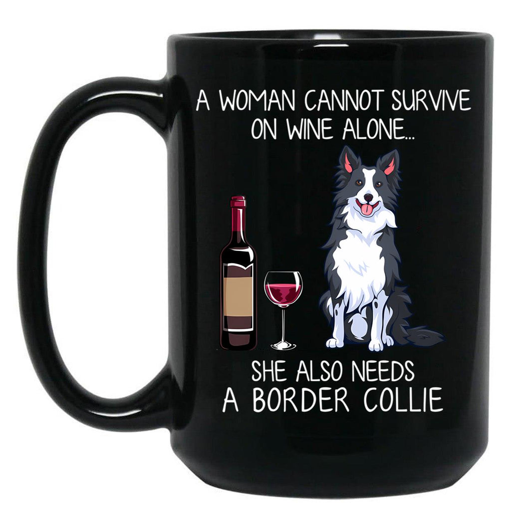 Border Collie And Wine Funny Dog Black Coffee Mug, Gift Coffee Mug