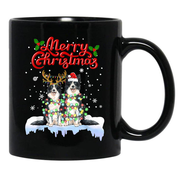 Border Collie Christmas Lights Funny Dog Matching Family Black Coffee Mug, Gift Coffee Mug - Black