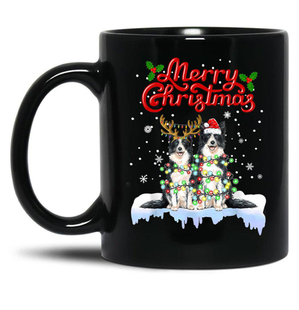 Border Collie Christmas Lights Funny Dog Matching Family Black Coffee Mug, Gift Coffee Mug - Black