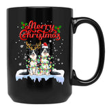 Border Collie Christmas Lights Funny Dog Matching Family Black Coffee Mug, Gift Coffee Mug
