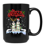 Border Collie Christmas Lights Funny Dog Matching Family Black Coffee Mug, Gift Coffee Mug
