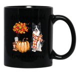 Border Collie Dog And Autumn Black Coffee Mug, Gift Coffee Mug - Black