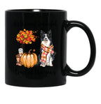 Border Collie Dog And Autumn Black Coffee Mug, Gift Coffee Mug - Black
