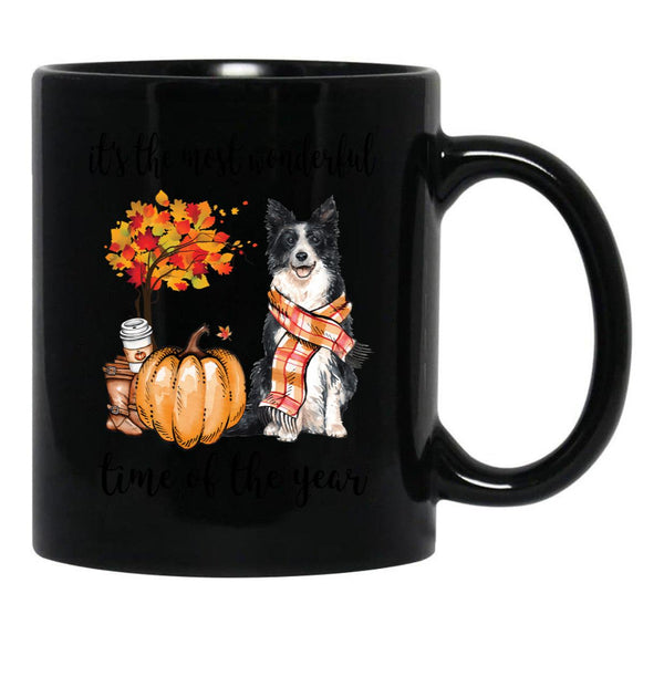Border Collie Dog And Autumn Black Coffee Mug, Gift Coffee Mug - Black