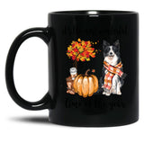 Border Collie Dog And Autumn Black Coffee Mug, Gift Coffee Mug - Black