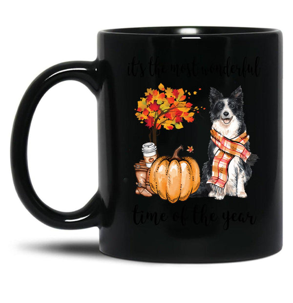 Border Collie Dog And Autumn Black Coffee Mug, Gift Coffee Mug - Black