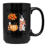 Border Collie Dog And Autumn Black Coffee Mug, Gift Coffee Mug