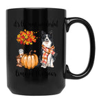 Border Collie Dog And Autumn Black Coffee Mug, Gift Coffee Mug