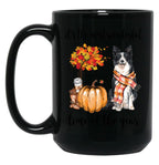 Border Collie Dog And Autumn Black Coffee Mug, Gift Coffee Mug