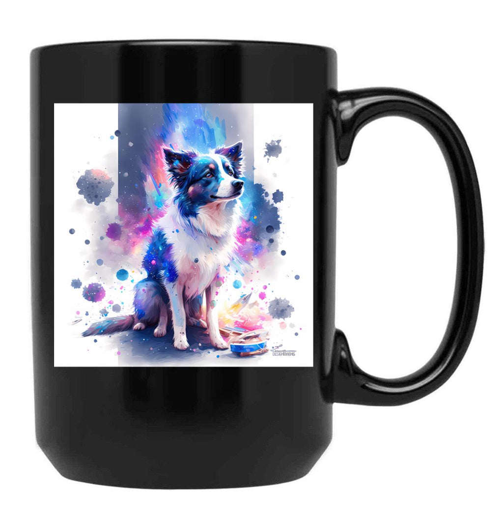Border Collie Space Black Coffee Mug, Gift Coffee Mug