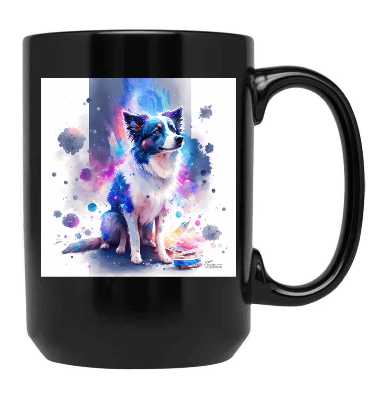 Border Collie Space Black Coffee Mug, Gift Coffee Mug