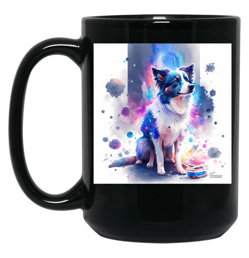 Border Collie Space Black Coffee Mug, Gift Coffee Mug