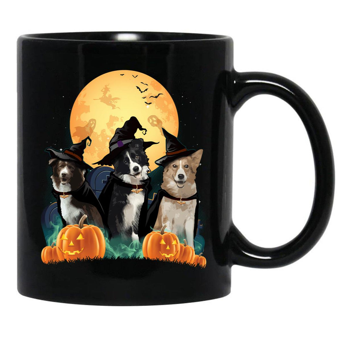 Border Collies Halloween Black Coffee Mug, Gift Coffee Mug - Black
