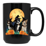 Border Collies Halloween Black Coffee Mug, Gift Coffee Mug