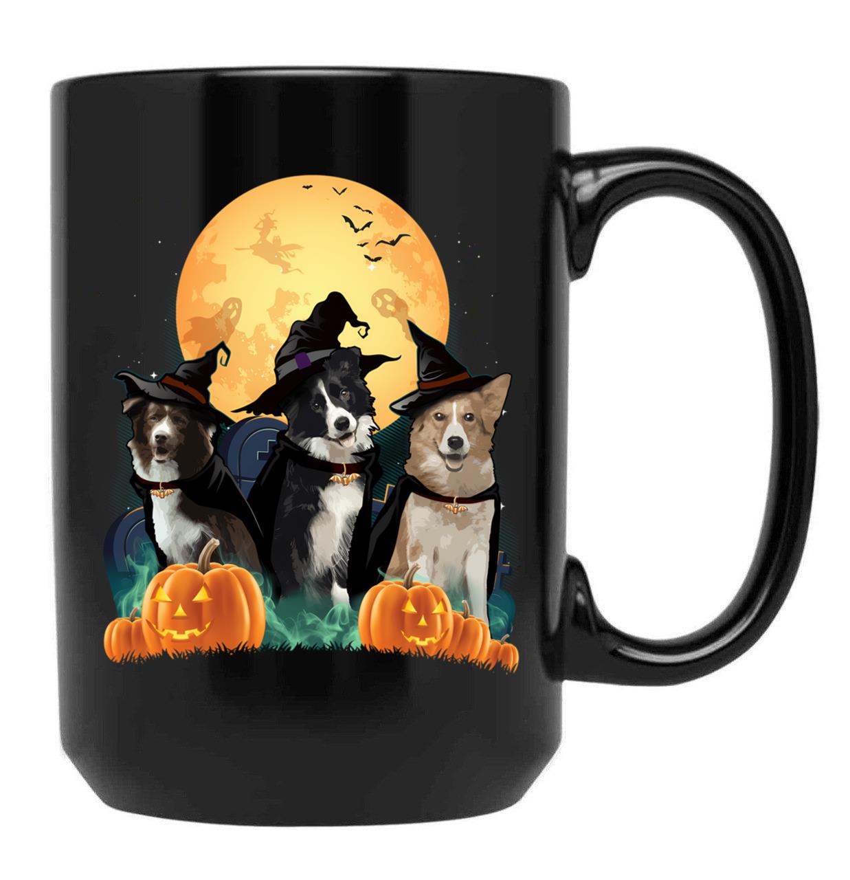 Border Collies Halloween Black Coffee Mug, Gift Coffee Mug