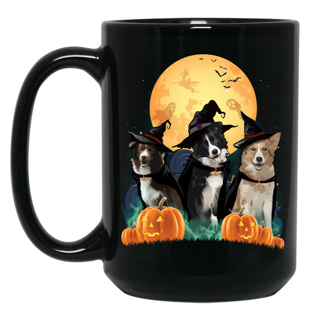 Border Collies Halloween Black Coffee Mug, Gift Coffee Mug