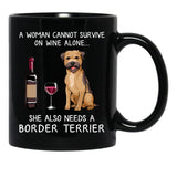 Border Terrier And Wine Funny Dog Black Coffee Mug, Gift Coffee Mug - Black