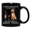 Border Terrier And Wine Funny Dog Black Coffee Mug, Gift Coffee Mug - Black