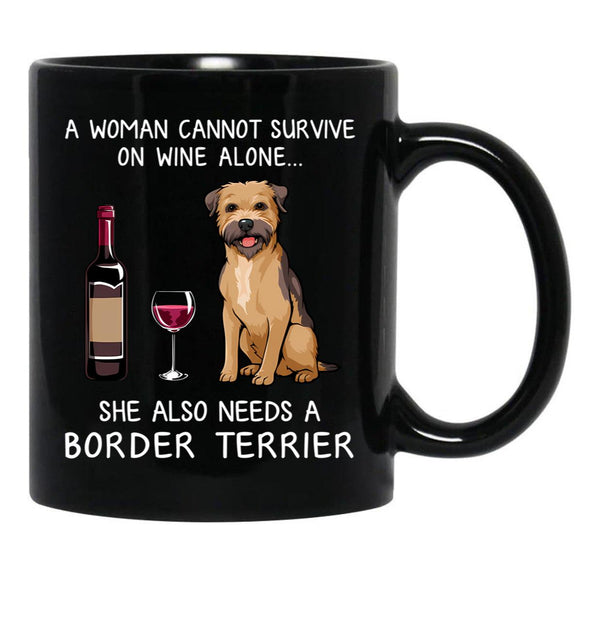 Border Terrier And Wine Funny Dog Black Coffee Mug, Gift Coffee Mug - Black