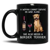 Border Terrier And Wine Funny Dog Black Coffee Mug, Gift Coffee Mug - Black