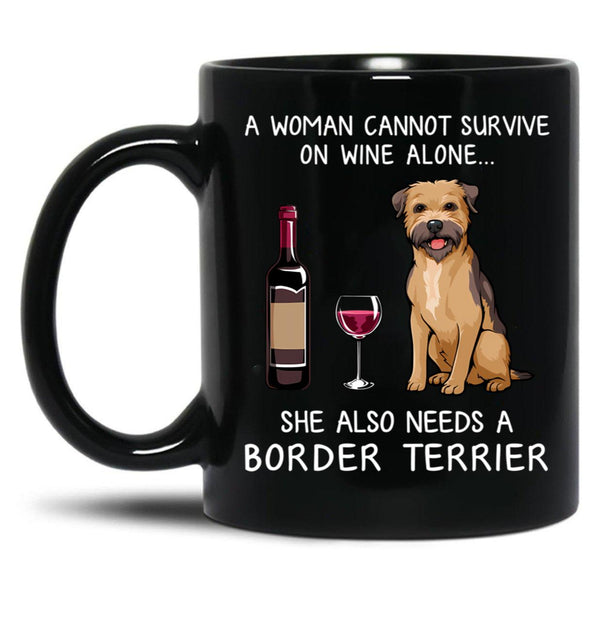 Border Terrier And Wine Funny Dog Black Coffee Mug, Gift Coffee Mug - Black