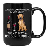 Border Terrier And Wine Funny Dog Black Coffee Mug, Gift Coffee Mug