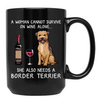 Border Terrier And Wine Funny Dog Black Coffee Mug, Gift Coffee Mug