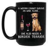 Border Terrier And Wine Funny Dog Black Coffee Mug, Gift Coffee Mug