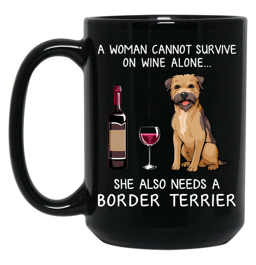 Border Terrier And Wine Funny Dog Black Coffee Mug, Gift Coffee Mug
