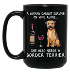 Border Terrier And Wine Funny Dog Black Coffee Mug, Gift Coffee Mug