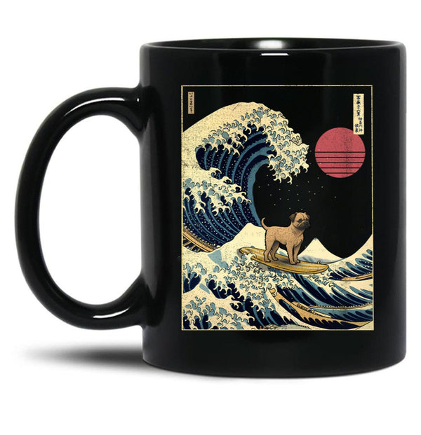 Border Terrier Kanagawa Japanese Surfing Wave Black Coffee Mug, Gift Coffee Mug - Black