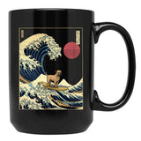 Border Terrier Kanagawa Japanese Surfing Wave Black Coffee Mug, Gift Coffee Mug