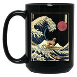 Border Terrier Kanagawa Japanese Surfing Wave Black Coffee Mug, Gift Coffee Mug