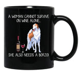 Borzoi And Wine Funny Dog Black Coffee Mug, Gift Coffee Mug - Black