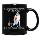 Borzoi And Wine Funny Dog Black Coffee Mug, Gift Coffee Mug - Black