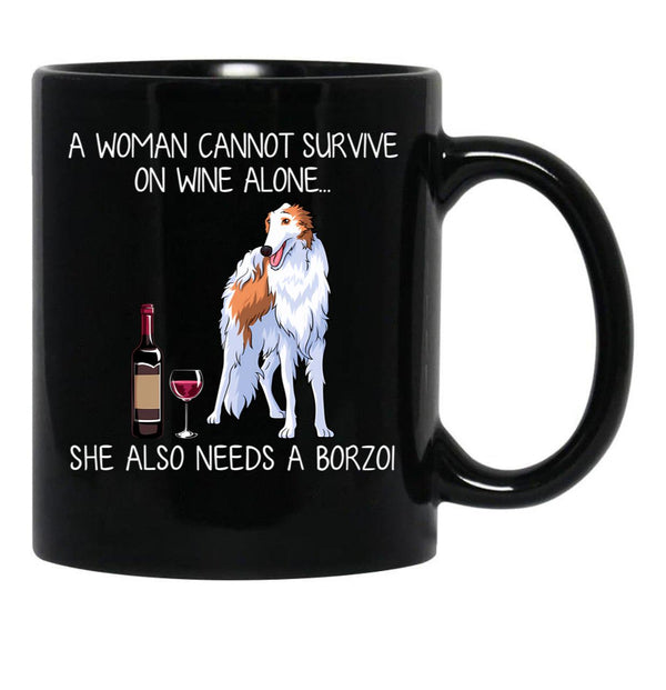 Borzoi And Wine Funny Dog Black Coffee Mug, Gift Coffee Mug - Black