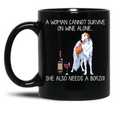 Borzoi And Wine Funny Dog Black Coffee Mug, Gift Coffee Mug - Black